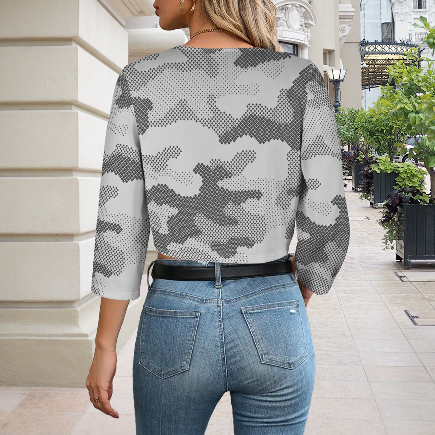 Camo Blazer | Cropped Open Front | Digital Gray Camouflage