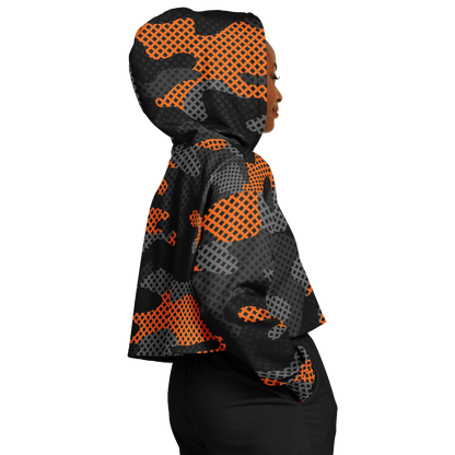 Cropped Hoodie For Women | Black & Orange Pixel Camo