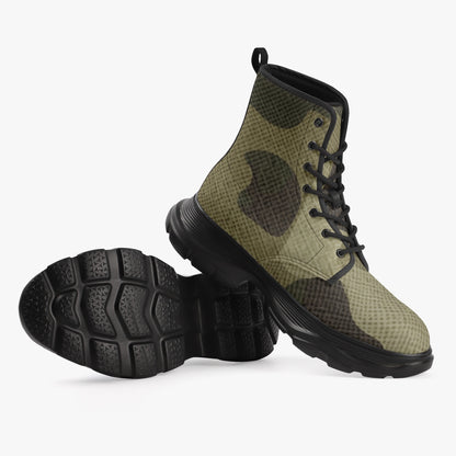 Chunky Boots | Leather in Green Fabric Camouflage