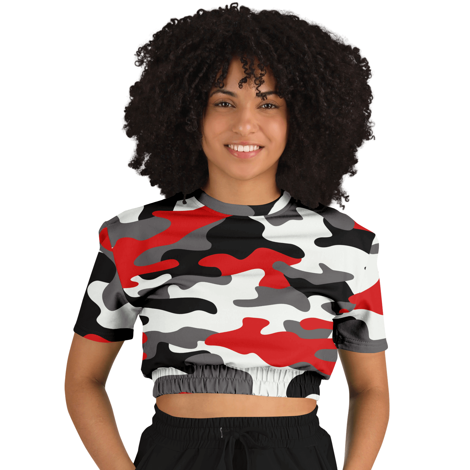 Camo Crop Top Sweatshirt | Red, Black & White Camouflage