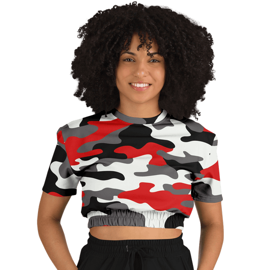 Camo Crop Top Sweatshirt | Red, Black & White Camouflage