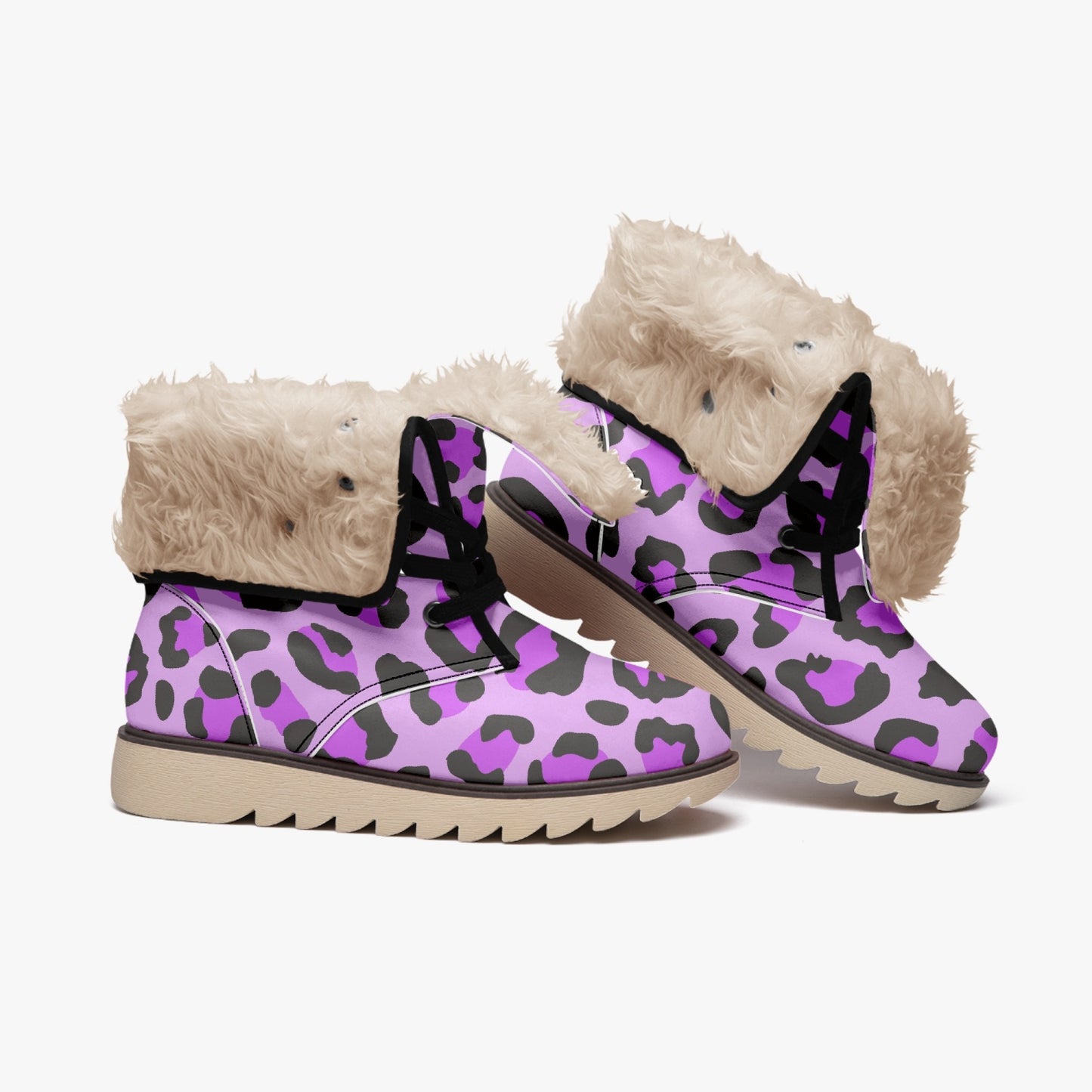 Leopard Boots | Cotton-Pad Fur Lining | Purple, Blue and Black