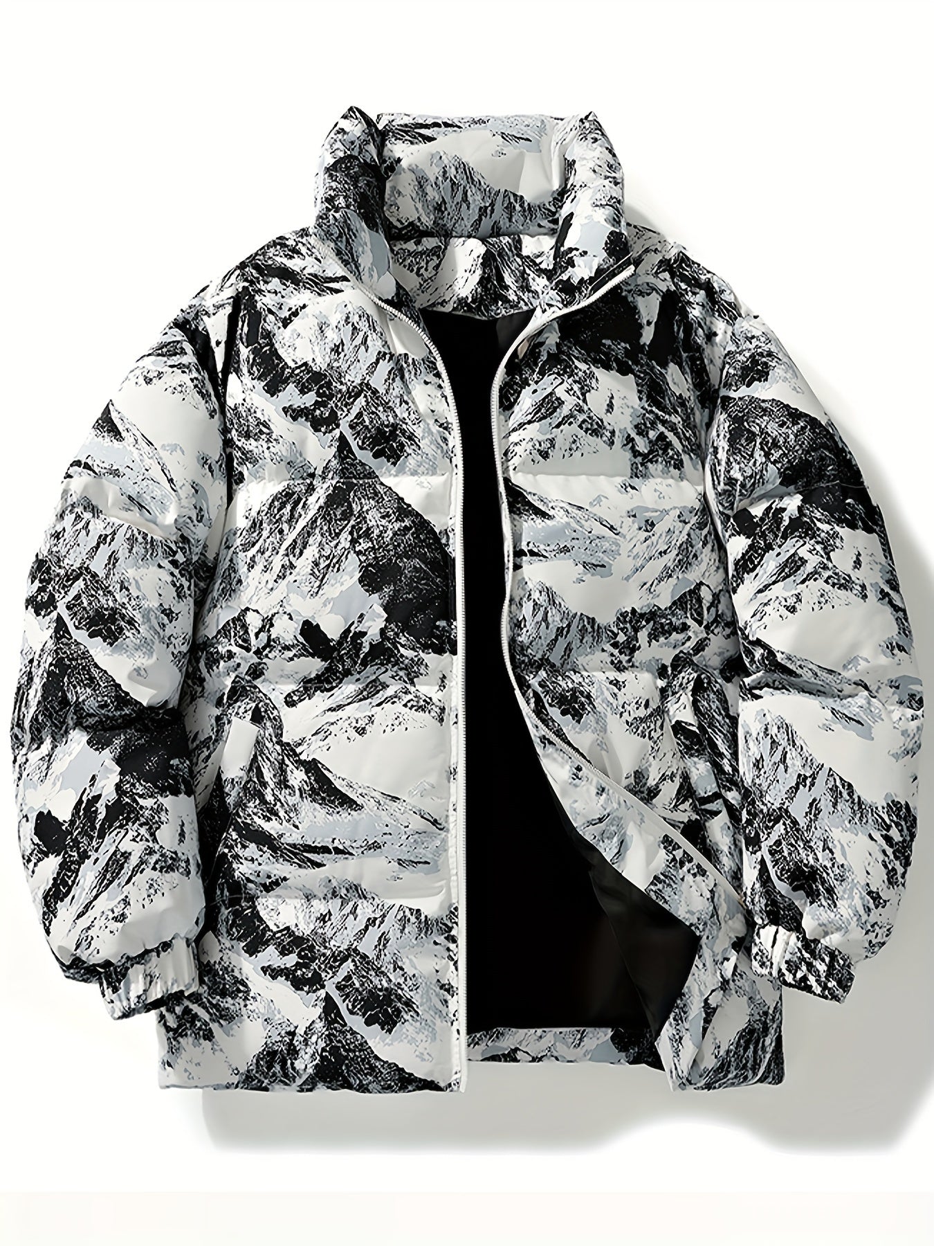 Men's Camo Hooded Puffer Jacket with Zip-Up Front