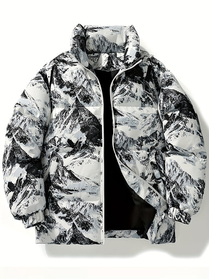 Men's Camo Hooded Puffer Jacket with Zip-Up Front