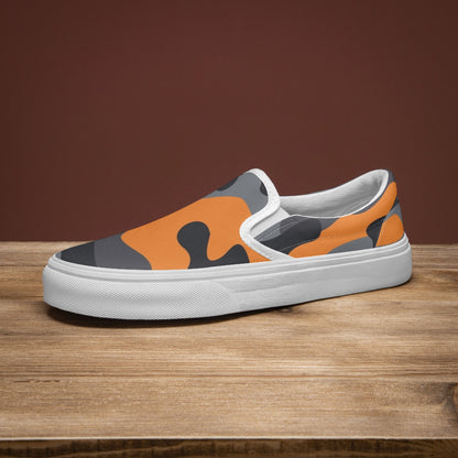 Camo Slip-On Shoes | Orange, Black and Gray Camouflage