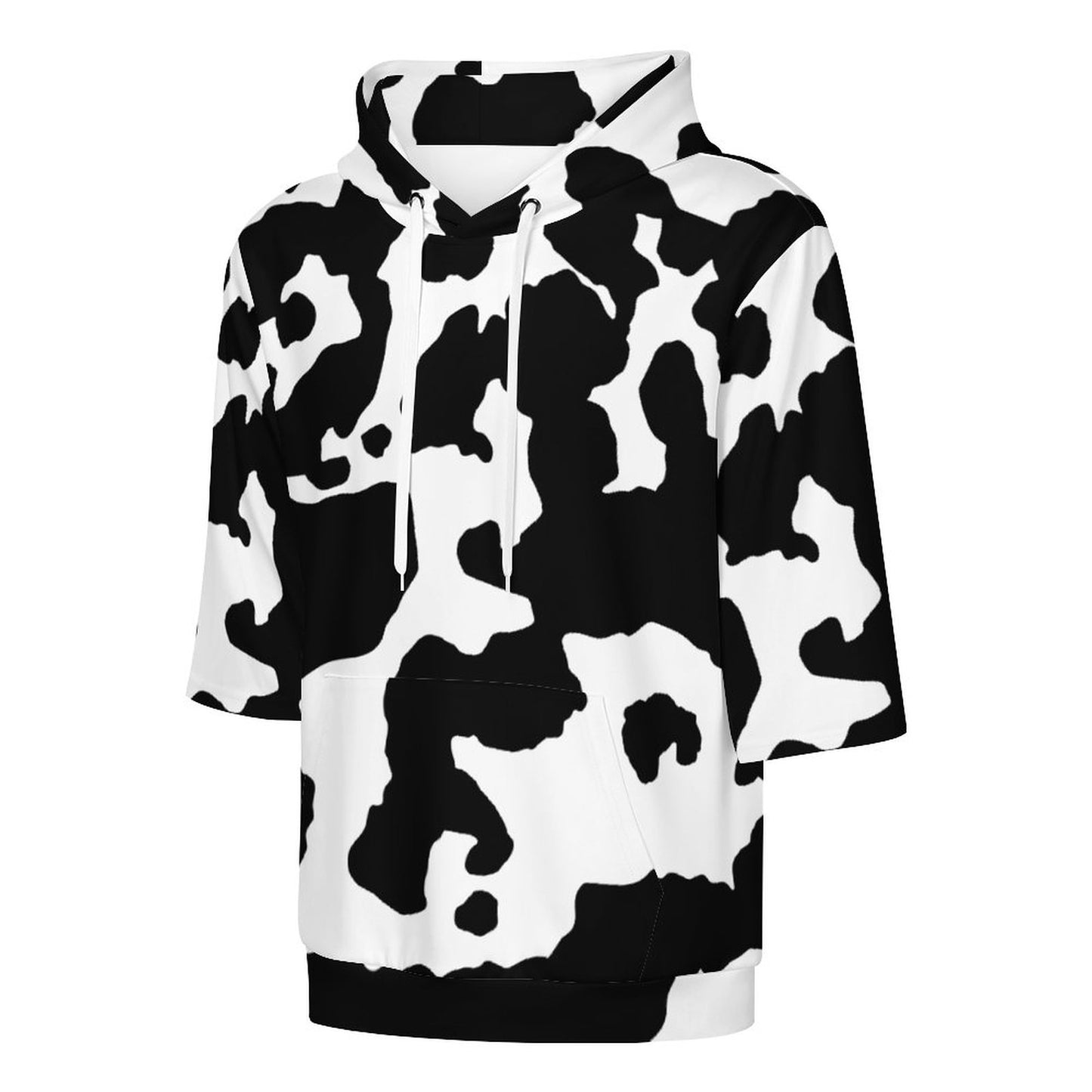 Short Sleeve Hoodie | Black & White Cow Camouflage