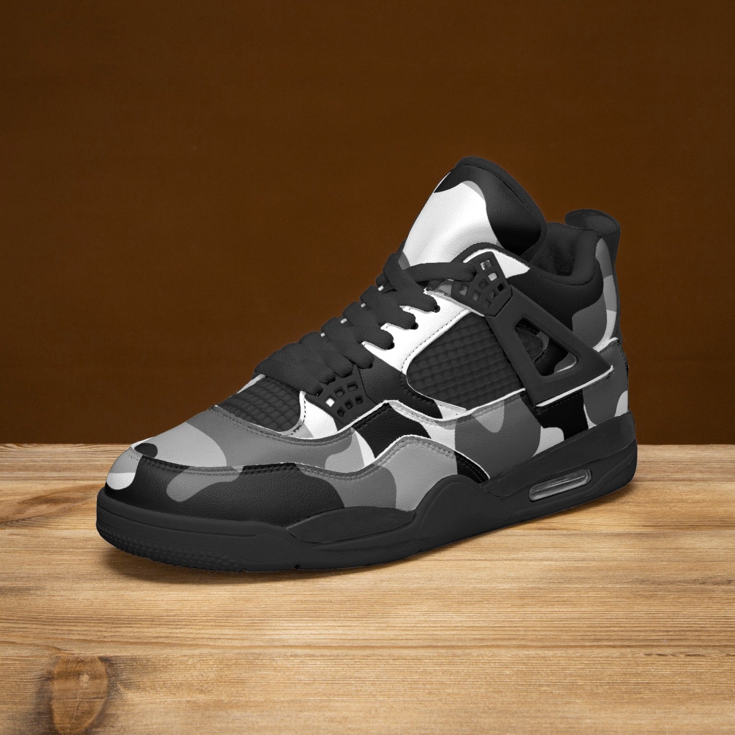 Camo Jordans AJ4 | Gray, Black and White Camouflage