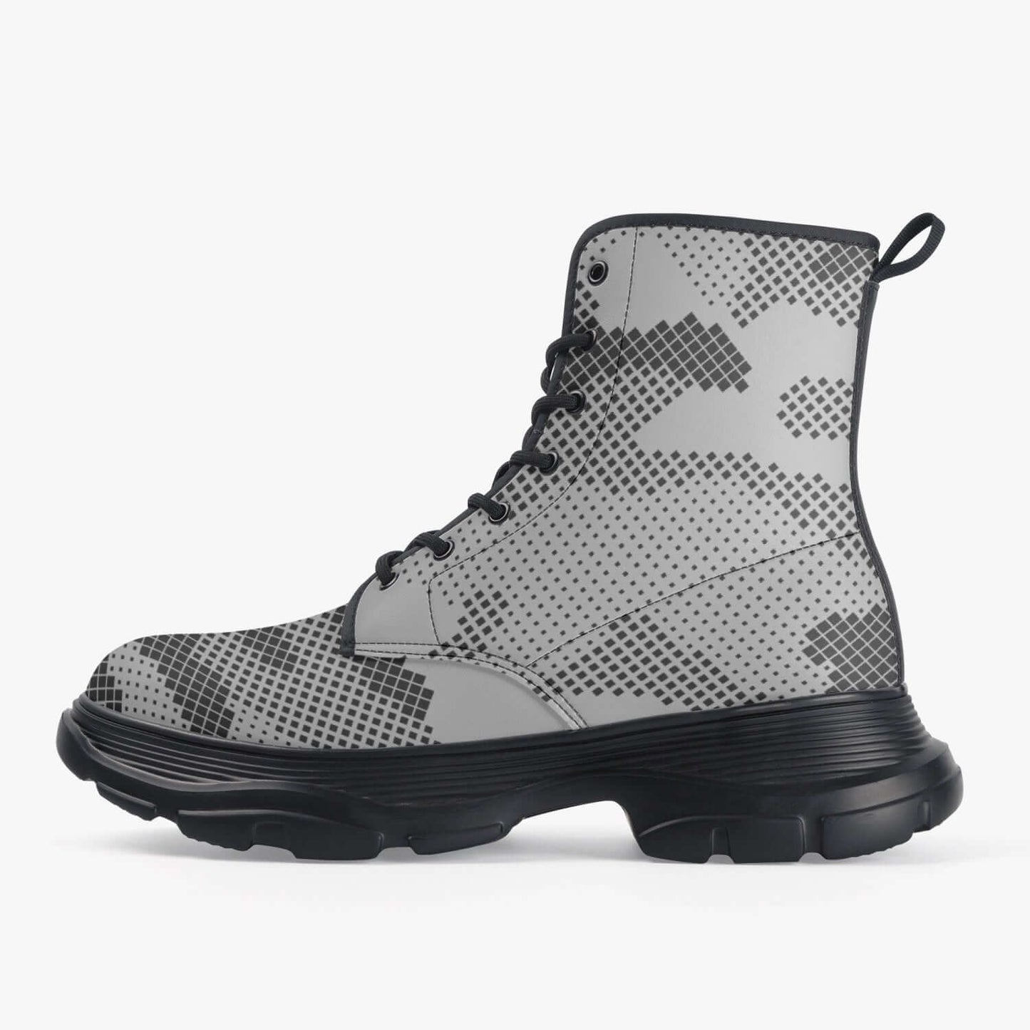 Chunky Boots | Leather in Gray Digital Camouflage