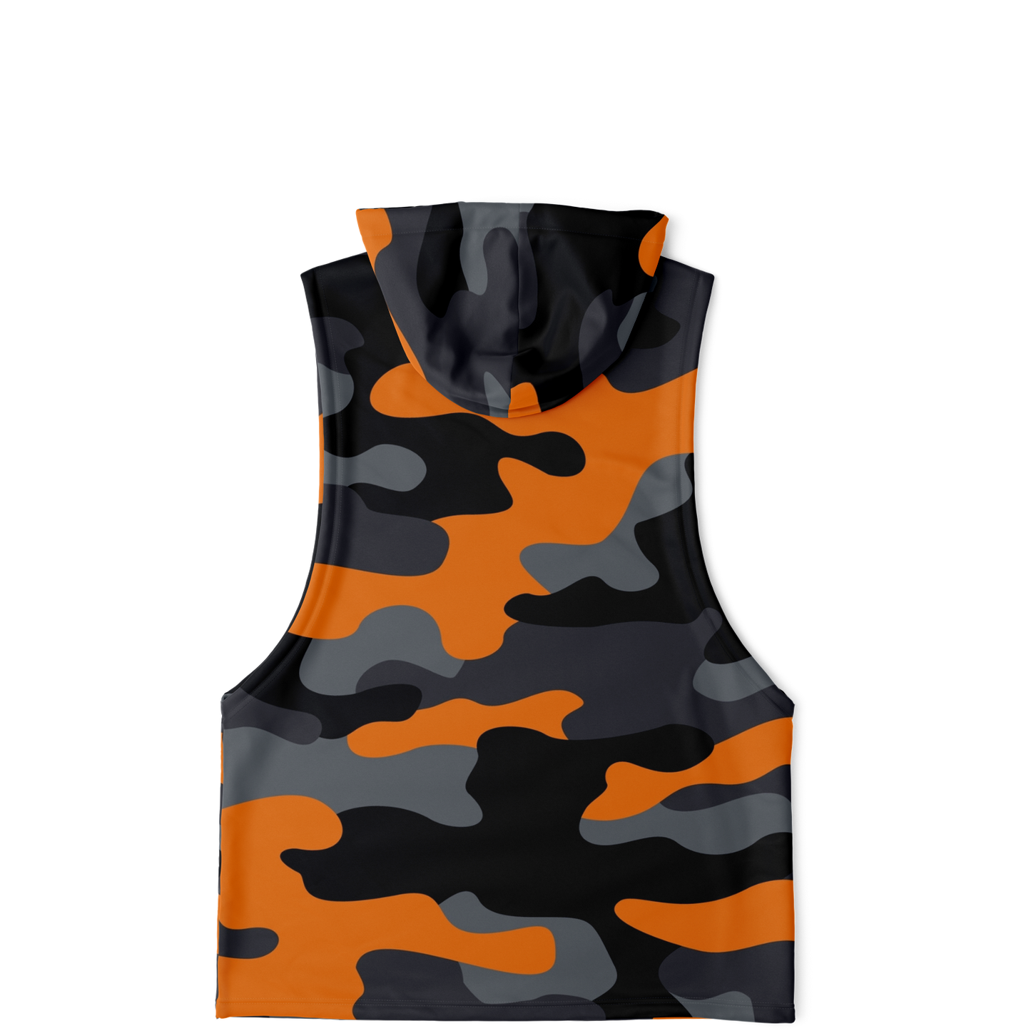 Sleeveless Hoodie | Orange, Gray & Black Camouflage