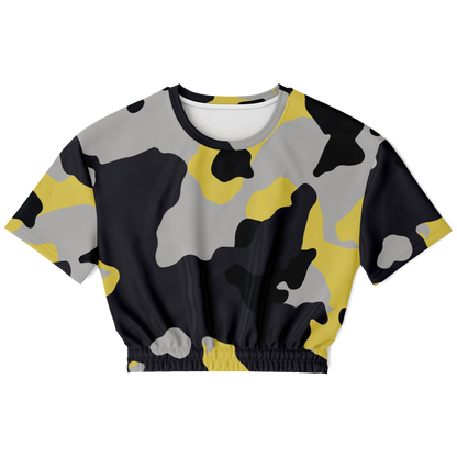 Camo Crop Top Sweatshirt | Yellow, Black & Silver Camouflage