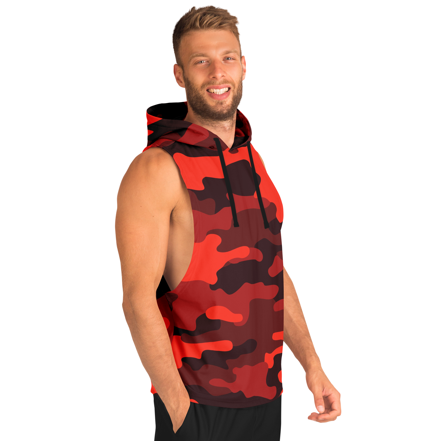 Sleeveless Hoodie | Scarlet Red & Black Camouflage