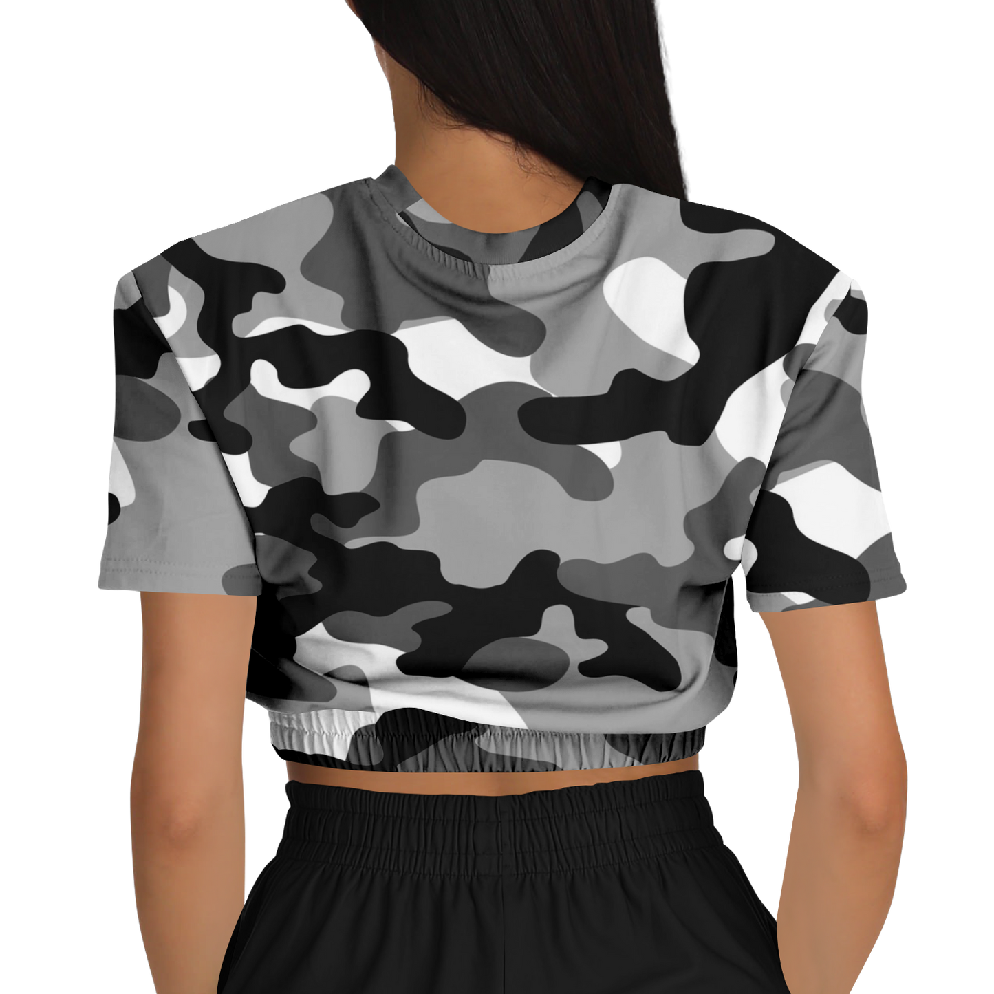 Camo Crop Top Sweatshirt | Black, White & Gray Camouflage