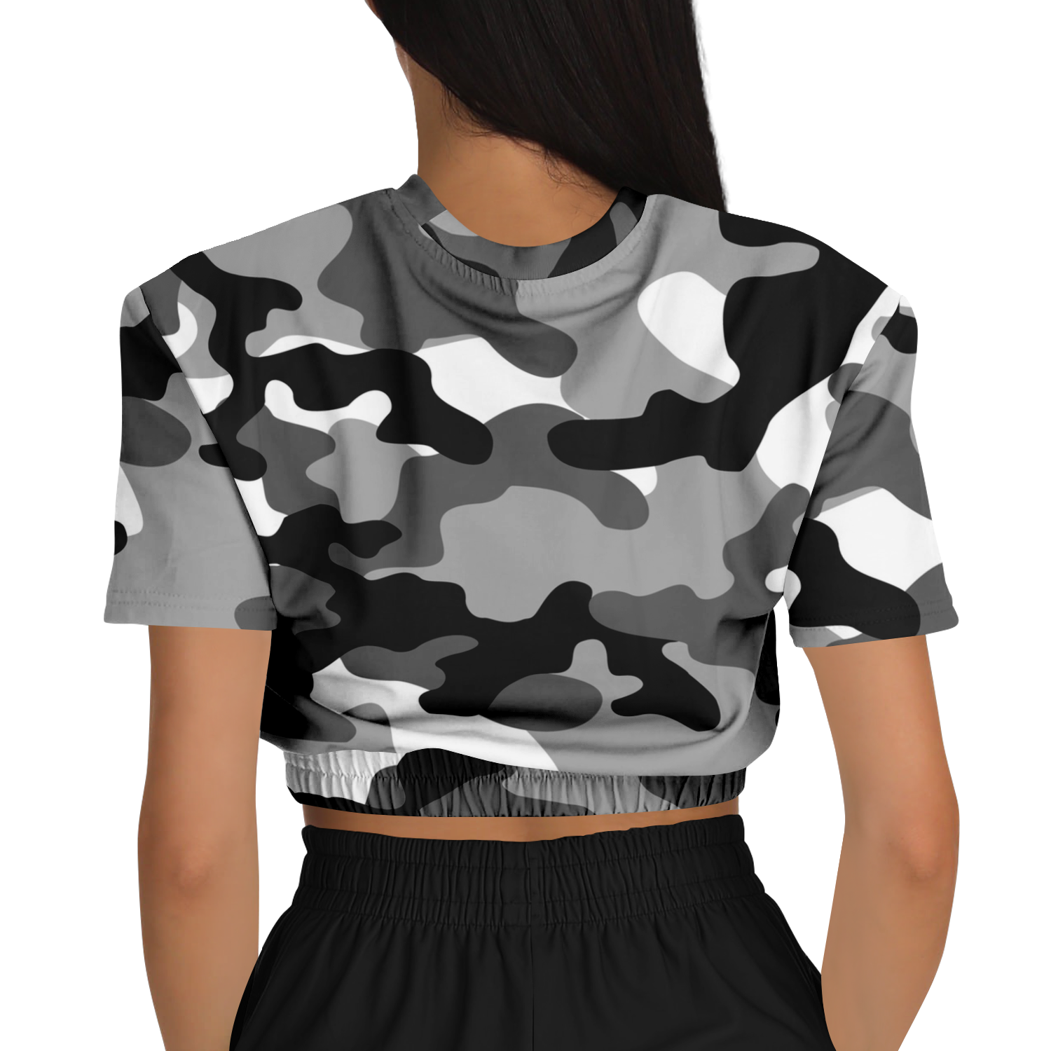 Camo Crop Top Sweatshirt | Black, White & Gray Camouflage