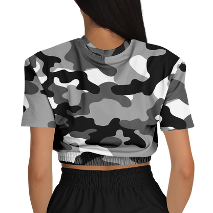 Camo Crop Top Sweatshirt | Black, White & Gray Camouflage