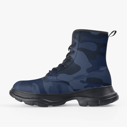 Chunky Boots | Leather in Deep Blue Camouflage