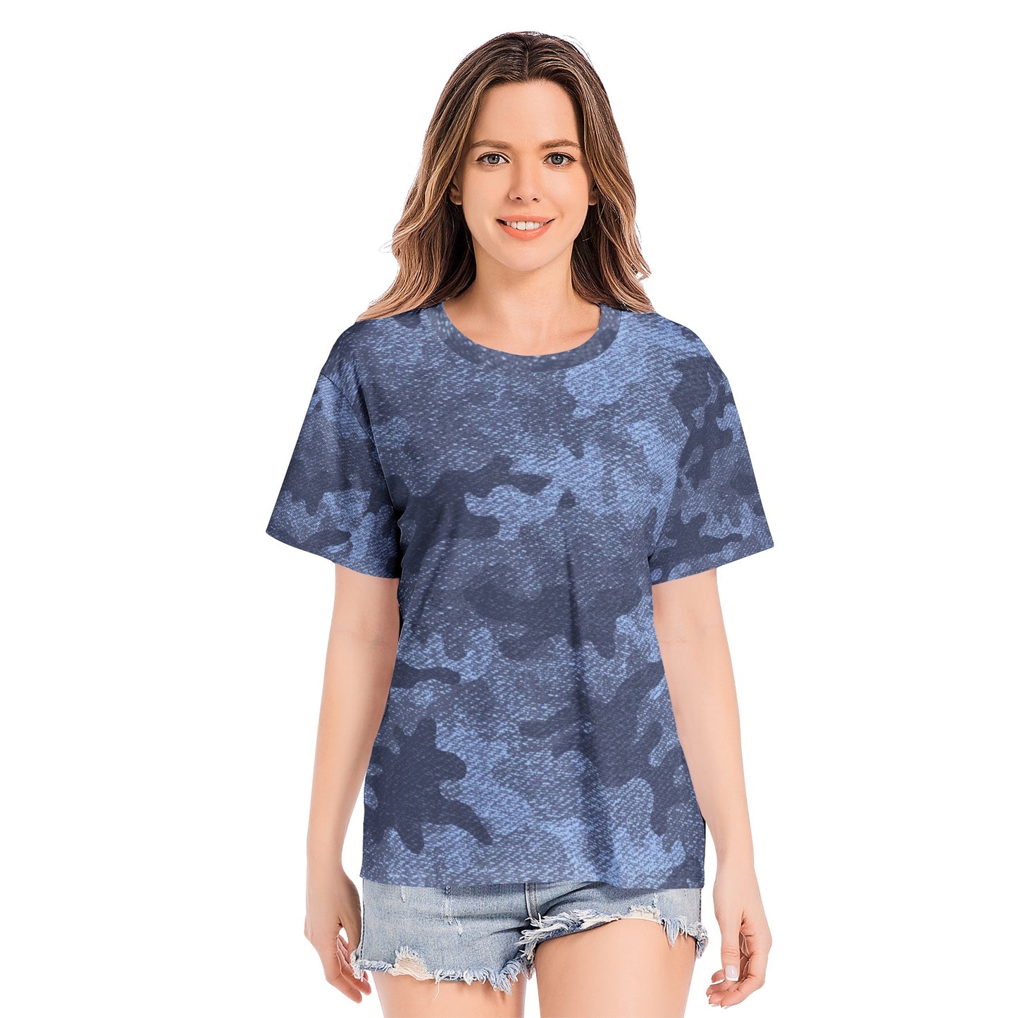 Camo T-shirt | Cotton | Unisex | Denim Blue Camouflage