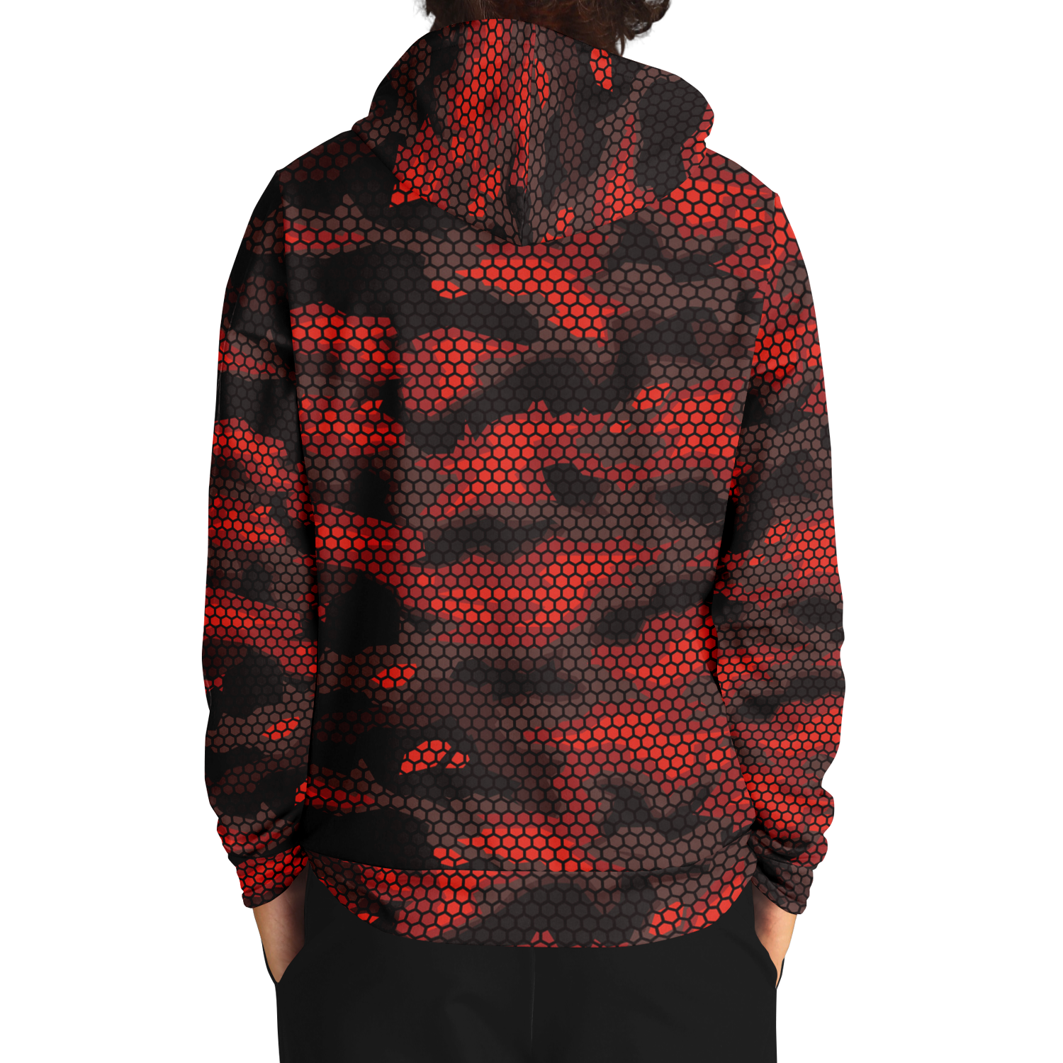 Red Camo Hoodie | Geometric Hive Camouflage Pattern