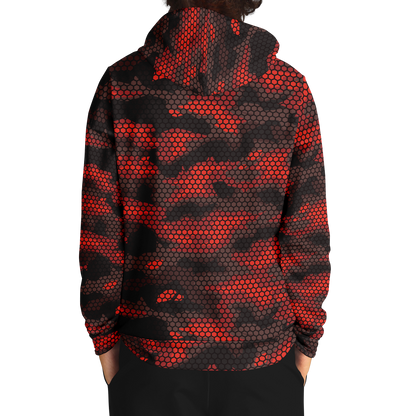 Red Camo Hoodie | Geometric Hive Camouflage Pattern