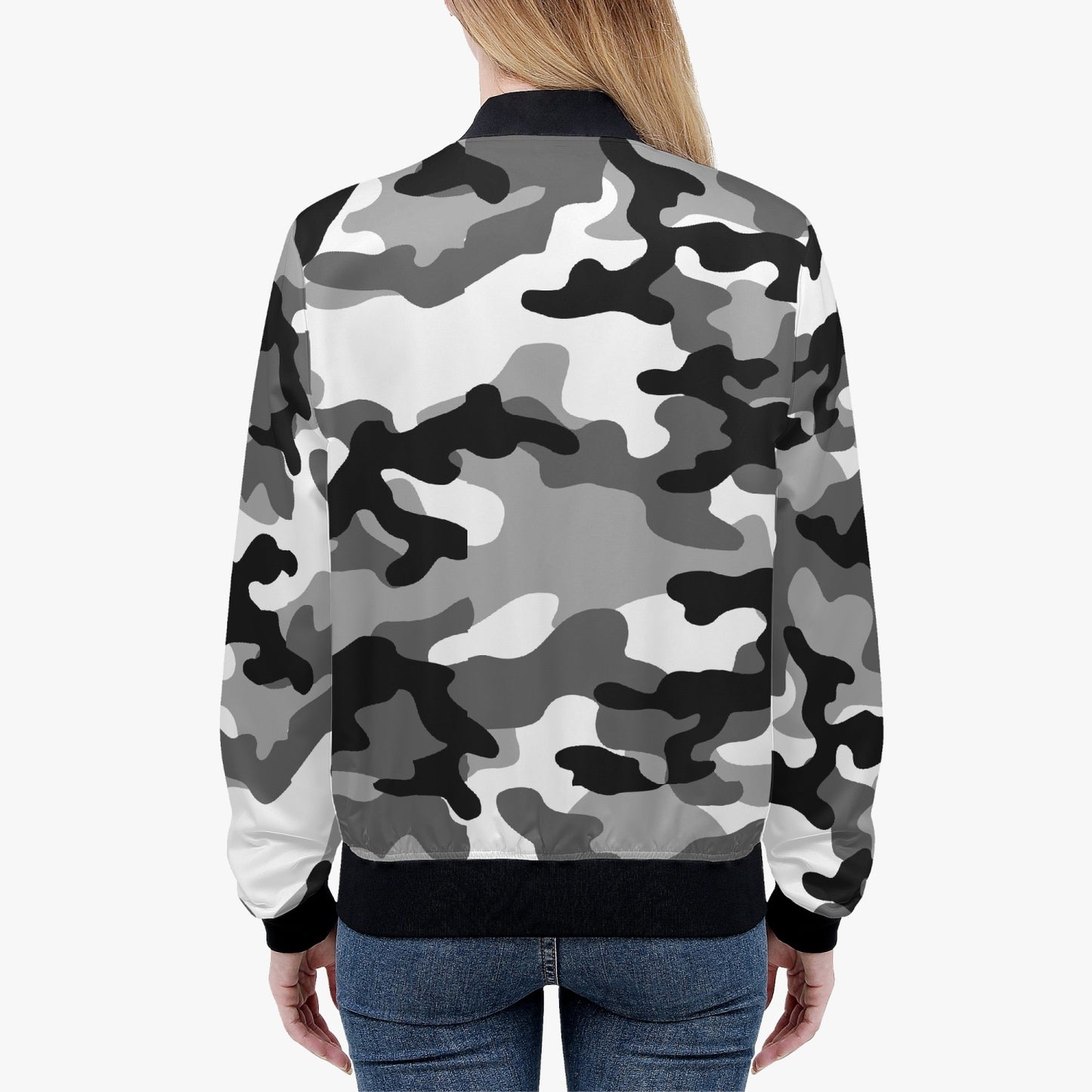 Women's Camo Bomber Jacket | Gray, Black and White