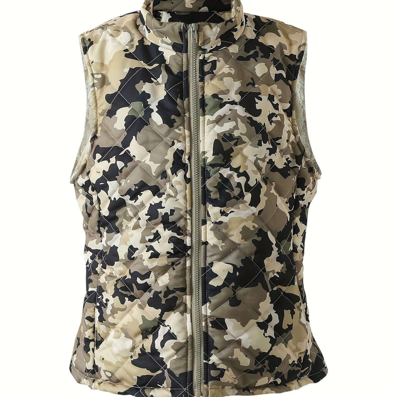 Women'S Camo Quilted Vest with a Stand Collar Zip-Up | Sleeveless Outerwear