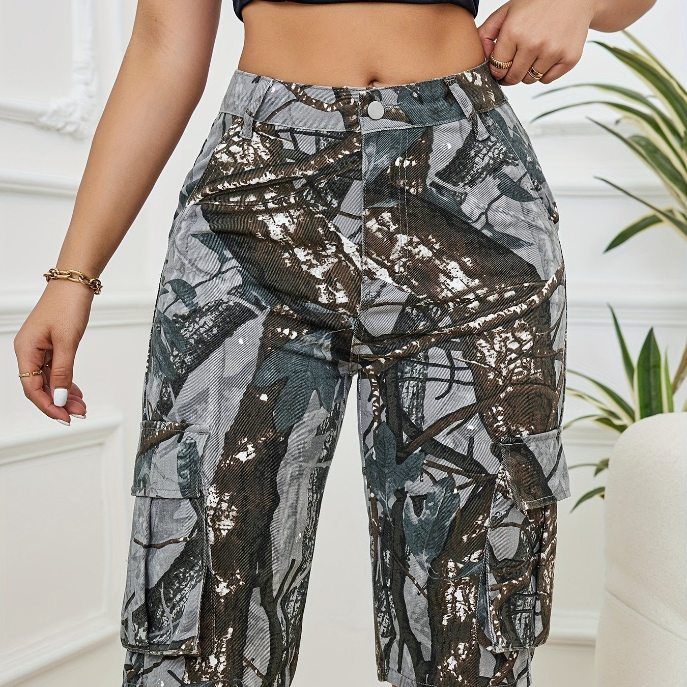 Wide Leg Camo Work Pants: Printed Women's Denim Shorts