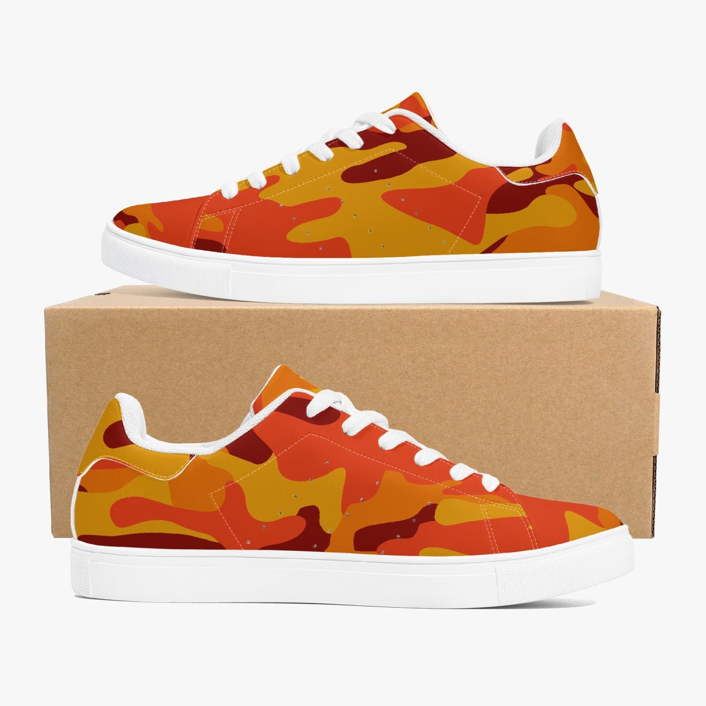 Camo Sneakers | Classic Low-Top Leather | Orange & Red