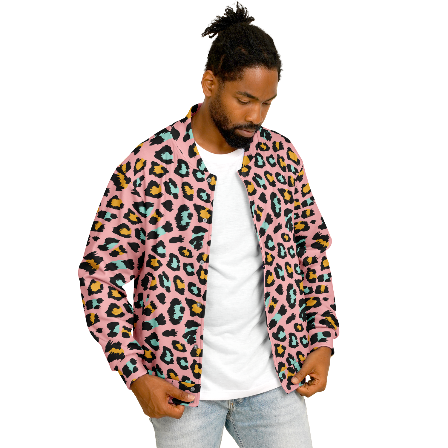 Pink Panther Baseball Jacket | Leopard Print in Black & Yellow