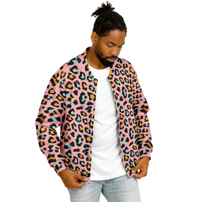 Pink Panther Baseball Jacket | Leopard Print in Black & Yellow