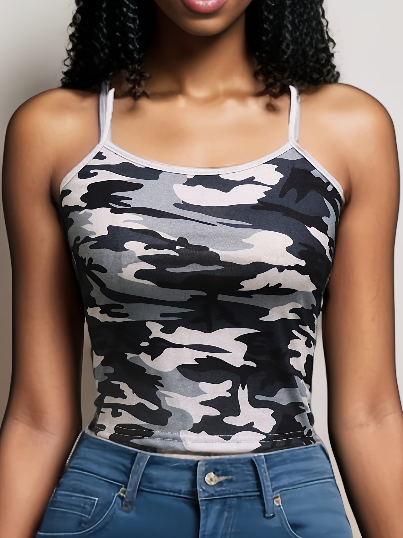 Camo Print Spaghetti Strap Top for Women