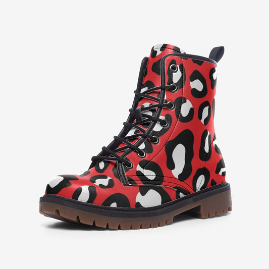 Red Leopard Boots | Leather | Mixed Black and White