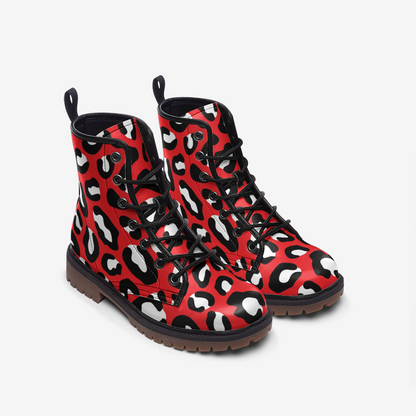 Red Leopard Boots | Leather | Mixed Black and White