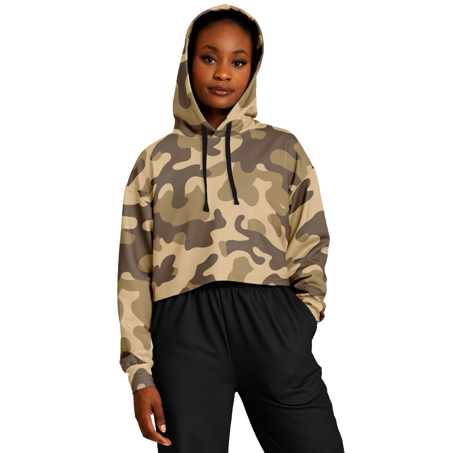 Cropped Hoodie For Women | Khaki Camouflage