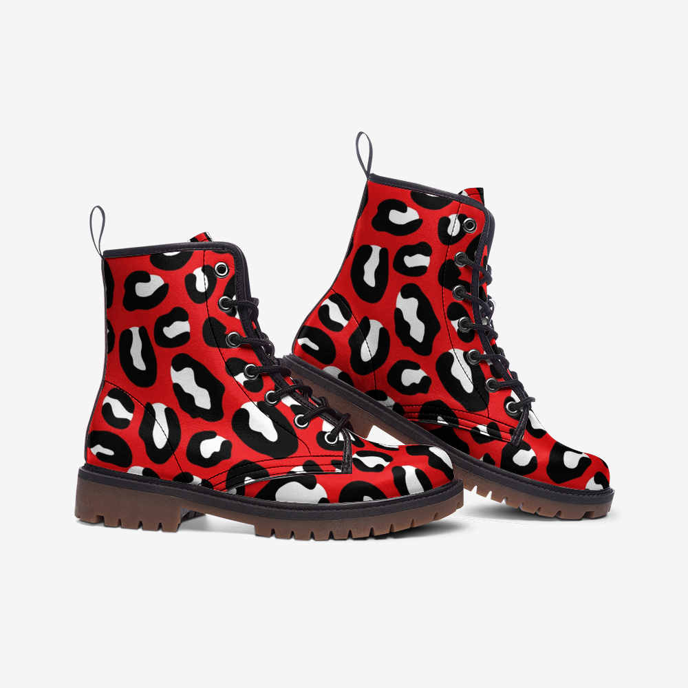 Red Leopard Boots | Leather | Mixed Black and White