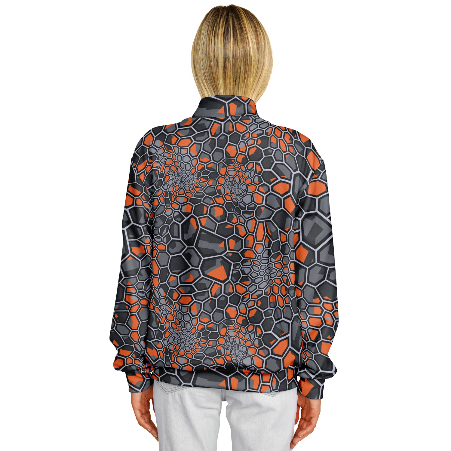 Baseball Jacket | Geometric Camo in Orange, Gray & Black