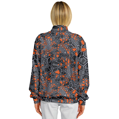 Baseball Jacket | Geometric Camo in Orange, Gray & Black