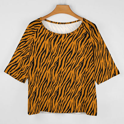 Off The Shoulder Top | Orange and Black Tiger Shirt