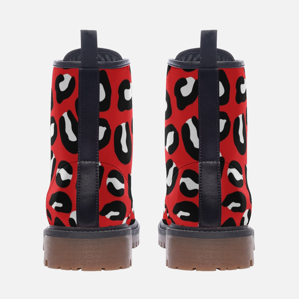 Red Leopard Boots | Leather | Mixed Black and White