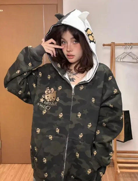 Hello Kitty Camo Zip Up Hoodie