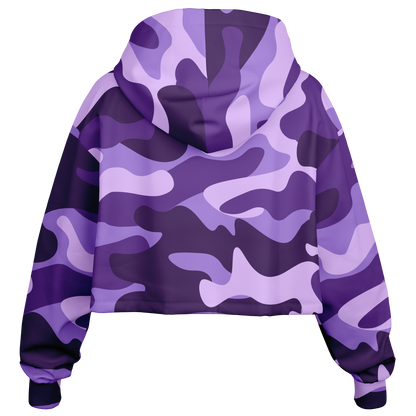 Cropped Hoodie For Women | Purple, Blue & Mauve Camouflage