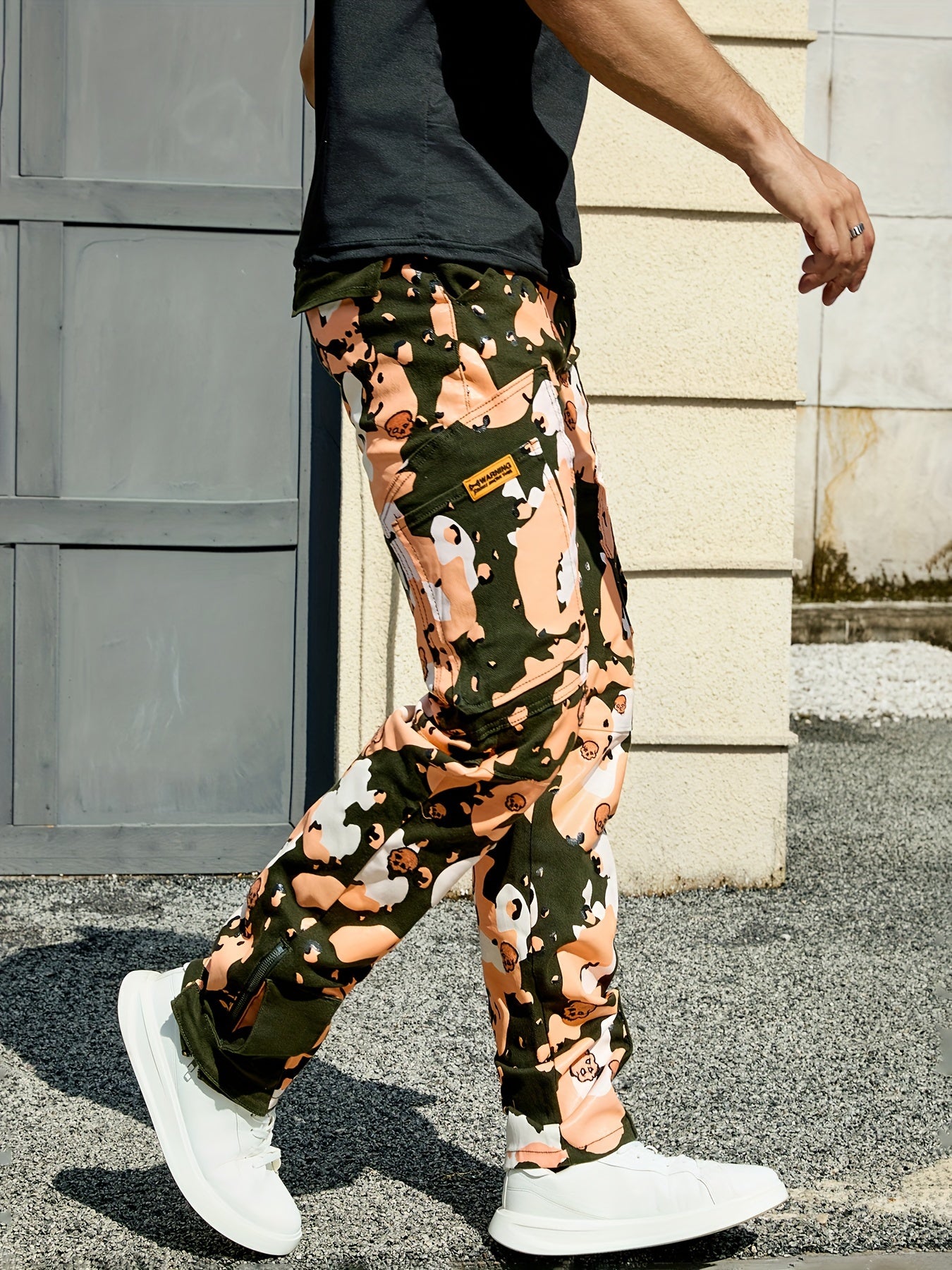 Men's Stretch Twill Pants: Full Print, Embroidery, Zipper Pockets