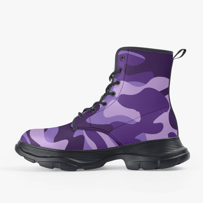 Chunky Boots | Leather in Purple, Blue, & Mauve Camouflage