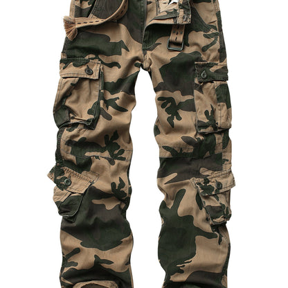 Men's Camo Cargo Pants - Durable Cotton, Multi-Pocket Design