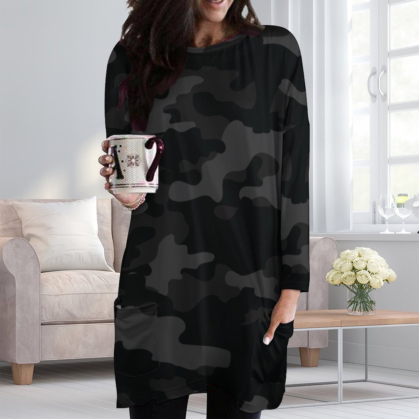 Camo Shirt | Loose Fit Long Sleeves | Black Camouflage