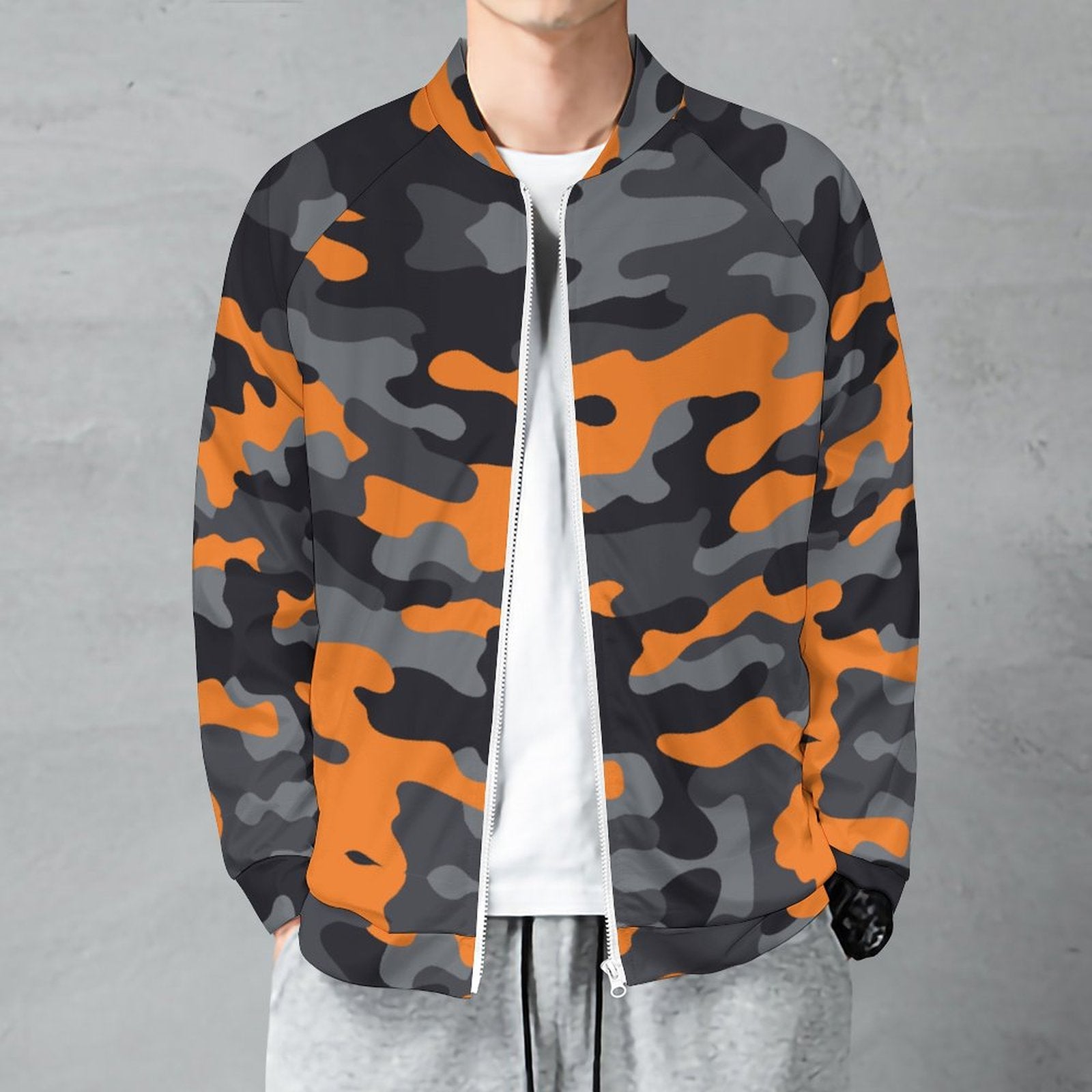 Camo Shirt | Raglan Zip-up | Orange, Black, and Gray