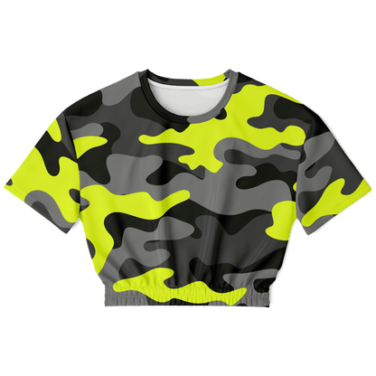 Camo Crop Top Sweatshirt | Black, Gray & Yellow Camouflage