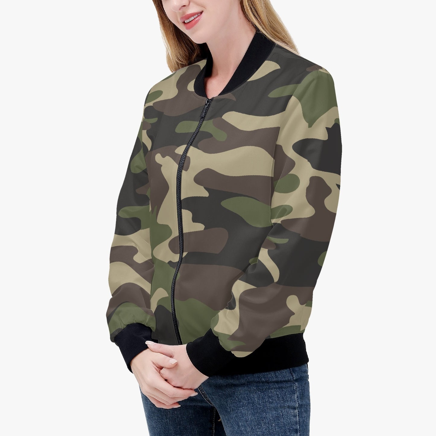 Women's Camo Bomber Jacket | Classic Green Camouflage