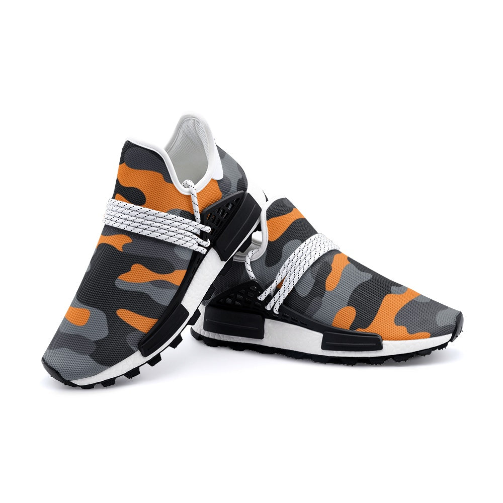 Lightweight Camo Sneakers | Orange, Black & Gray Camouflage