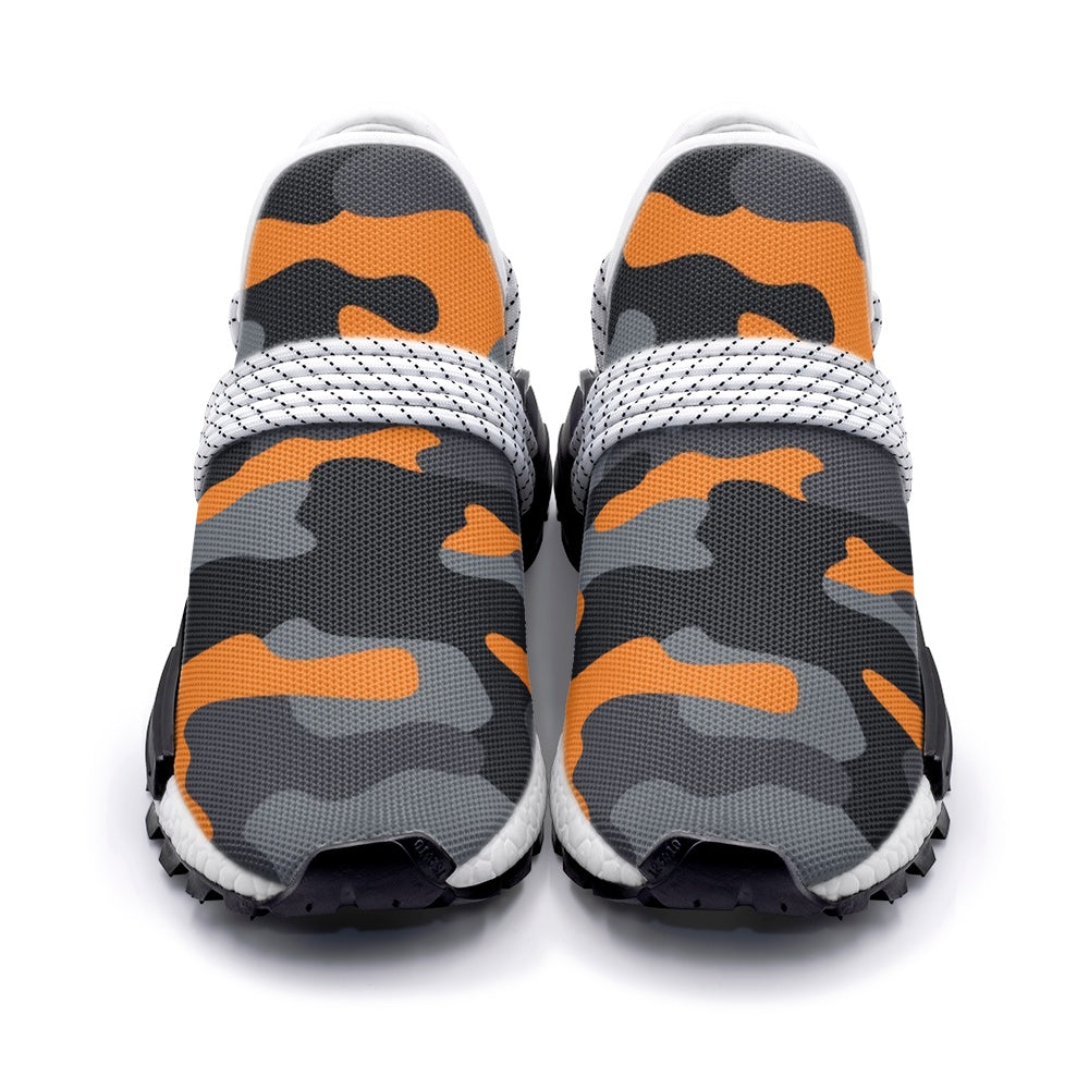 Lightweight Camo Sneakers | Orange, Black & Gray Camouflage