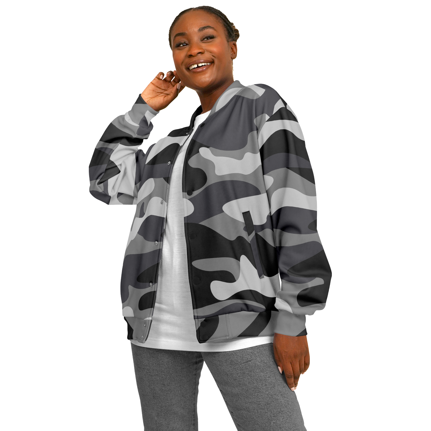 Shade Of Grey Baseball Jacket | Camouflage Print