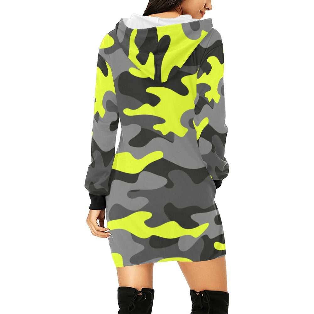 Camo Hoodie Dress | Yellow, Black, and Gray Camouflage